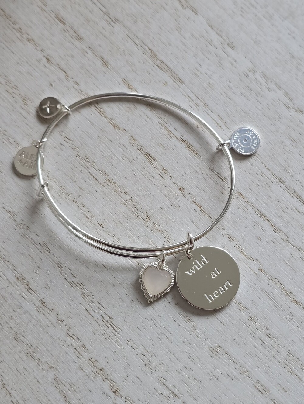 Alex and Ani Silver Tone 'Wild at Heart' Charm Bangle with Heart Charm
